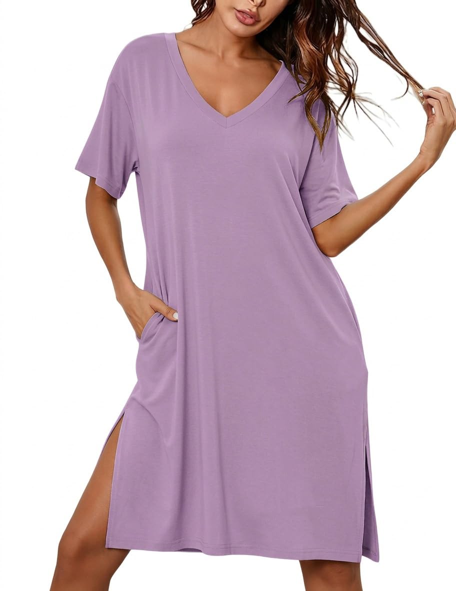 Ekouaer Womens Plus Size Nightgown Bamboo Viscose Short Sleeve Sleepshirt
