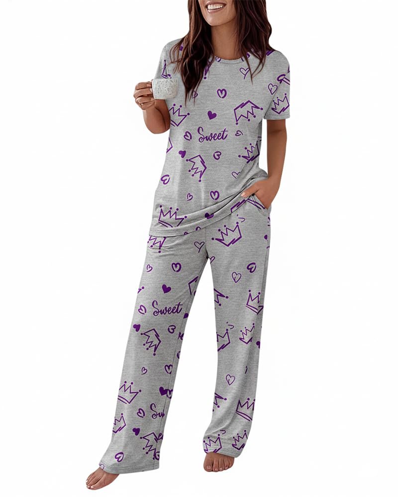CHICME Pajama Sets for Women 2 Piece Short Sleeve Lounge Pj Sets