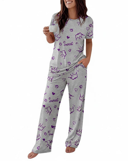 CHICME Pajama Sets for Women 2 Piece Short Sleeve Lounge Pj Sets