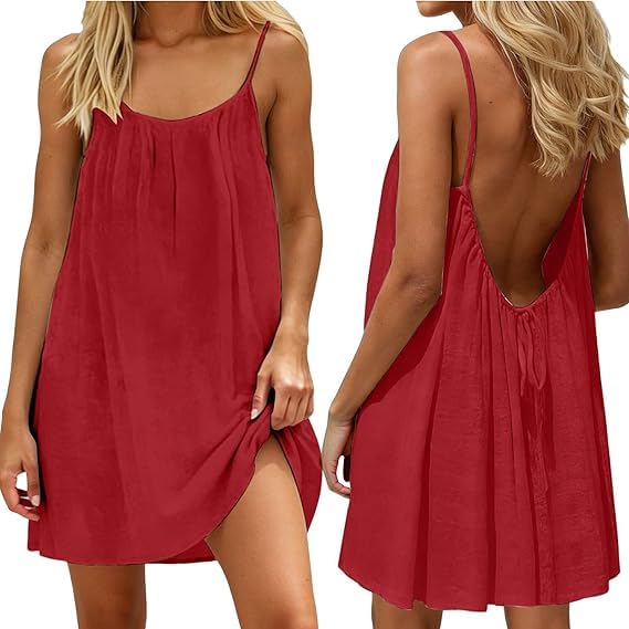 Backless Cami Dress for Women Short Mini Backless Dress Sleeveless Cami Lounge Dress Above Knee House Dress