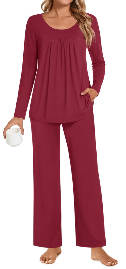 POPYOUNG Womens Pajama Set 2 Pieces Fall Pjs Comfy Sleepwear with Pockets