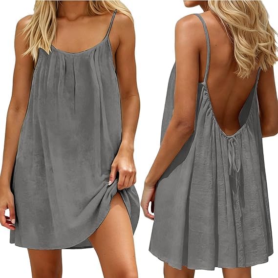 Backless Cami Dress for Women Short Mini Backless Dress Sleeveless Cami Lounge Dress Above Knee House Dress