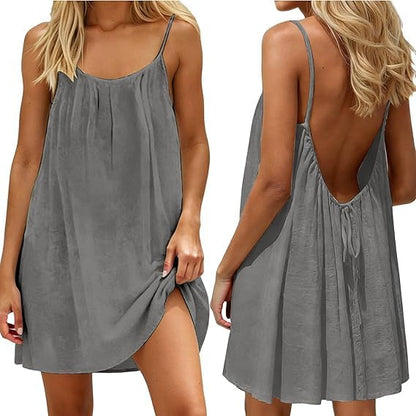 Backless Cami Dress for Women Short Mini Backless Dress Sleeveless Cami Lounge Dress Above Knee House Dress