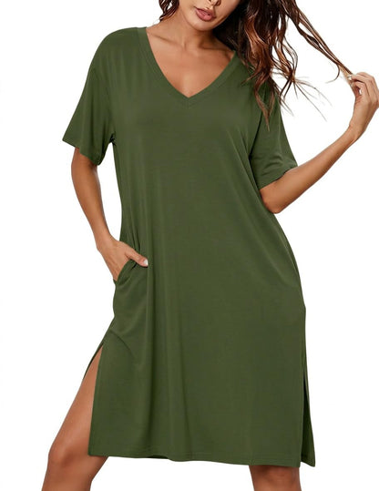 Ekouaer Womens Plus Size Nightgown Bamboo Viscose Short Sleeve Sleepshirt
