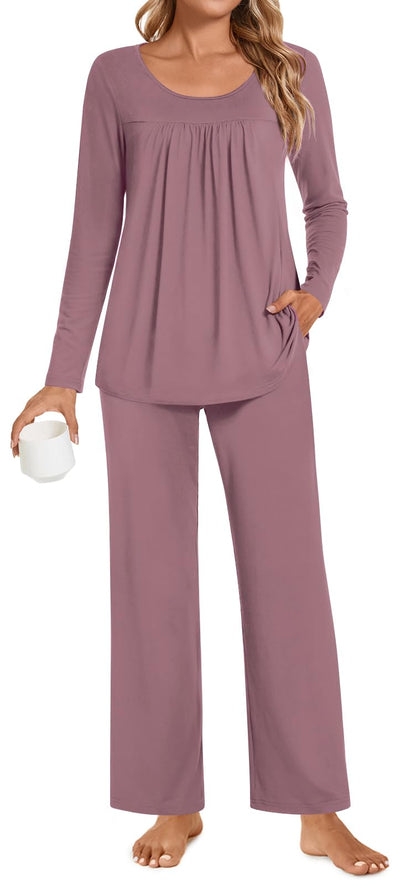 POPYOUNG Womens Pajama Set 2 Pieces Fall Pjs Comfy Sleepwear with Pockets