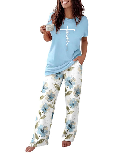 CHICME Pajama Sets for Women 2 Piece Short Sleeve Lounge Pj Sets