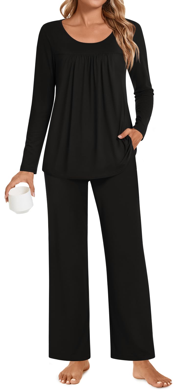 POPYOUNG Womens Pajama Set 2 Pieces Fall Pjs Comfy Sleepwear with Pockets