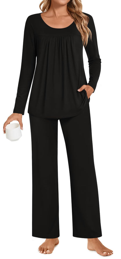 POPYOUNG Womens Pajama Set 2 Pieces Fall Pjs Comfy Sleepwear with Pockets