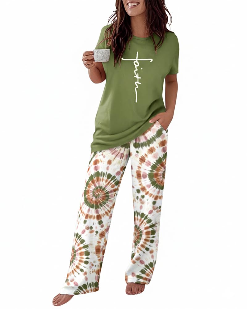 CHICME Pajama Sets for Women 2 Piece Short Sleeve Lounge Pj Sets