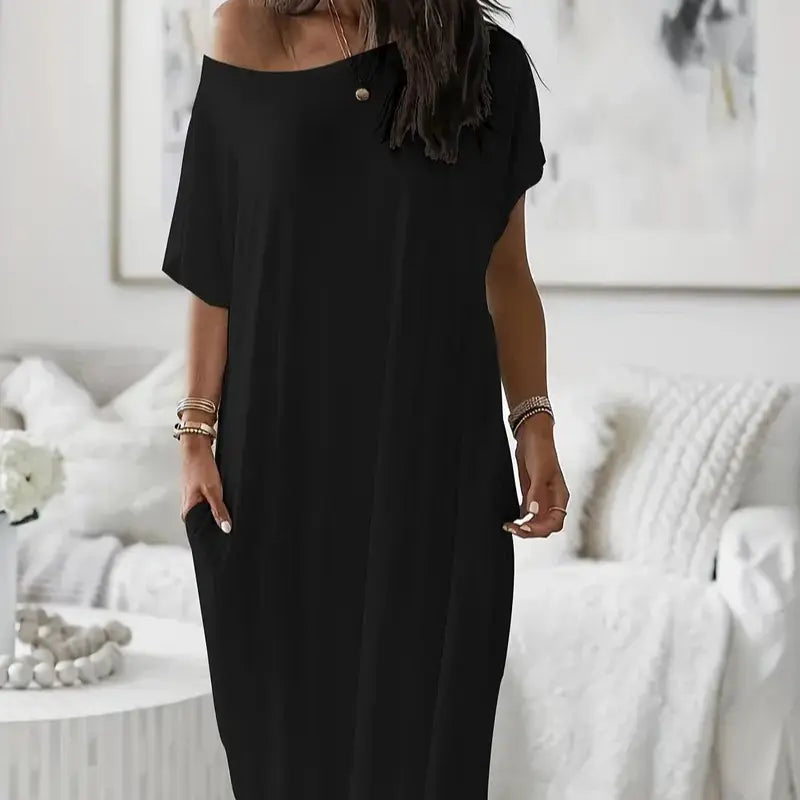 Yodutry Women's Plain Relaxed Fit Batwing Sleeve Nightwear - Soft Casual Pockets Nightdress, All Seasons Yoga & Leisure Loungewear