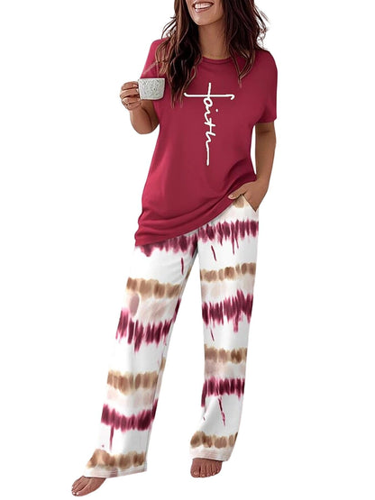 CHICME Pajama Sets for Women 2 Piece Short Sleeve Lounge Pj Sets