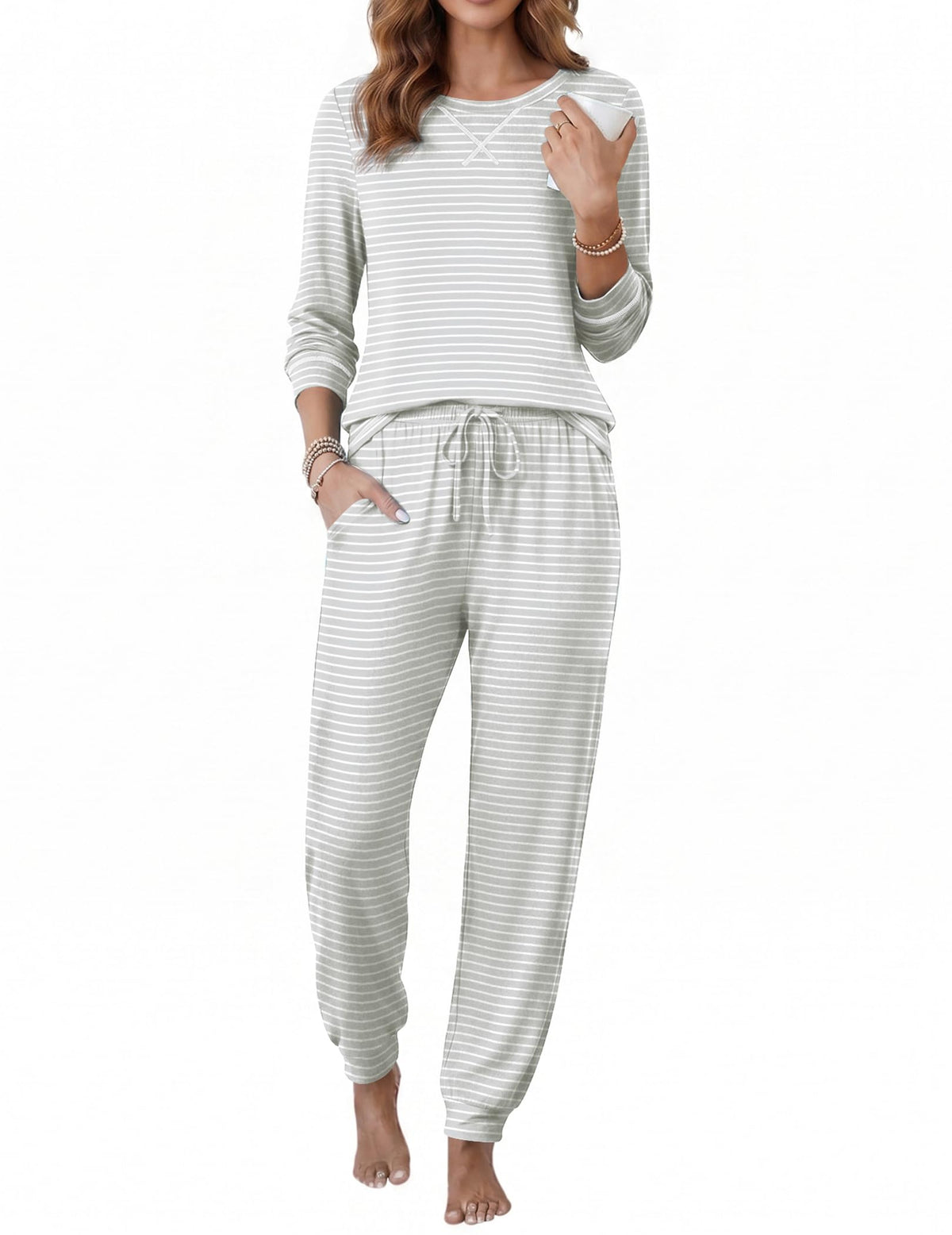 Ekouaer Pajamas for Women Set Long Sleeve Top and Jogger Pants Lounge Sets