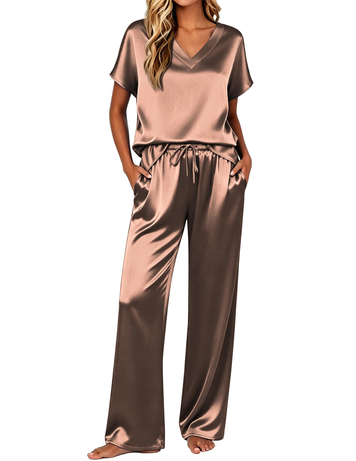 Ekouaer Womens Silk Pajamas Set 2 Piece Satin Pjs Cap Sleeve Loungewear