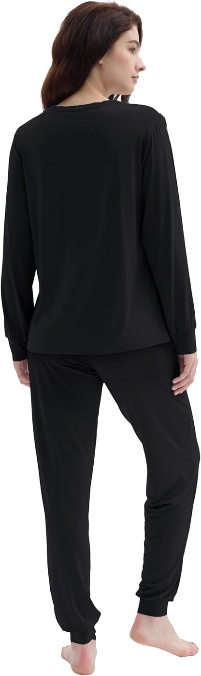 Joyaria Bamboo Viscose Pajamas Women Soft Long Sleeve Cooling Jogger Pants