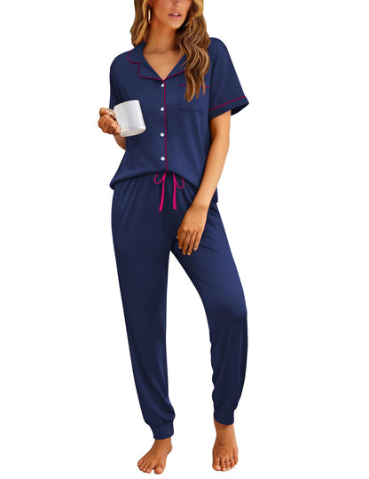 Ekouaer Women Pajama Set Short Sleeve Button Down Pjs with Jogger Pants