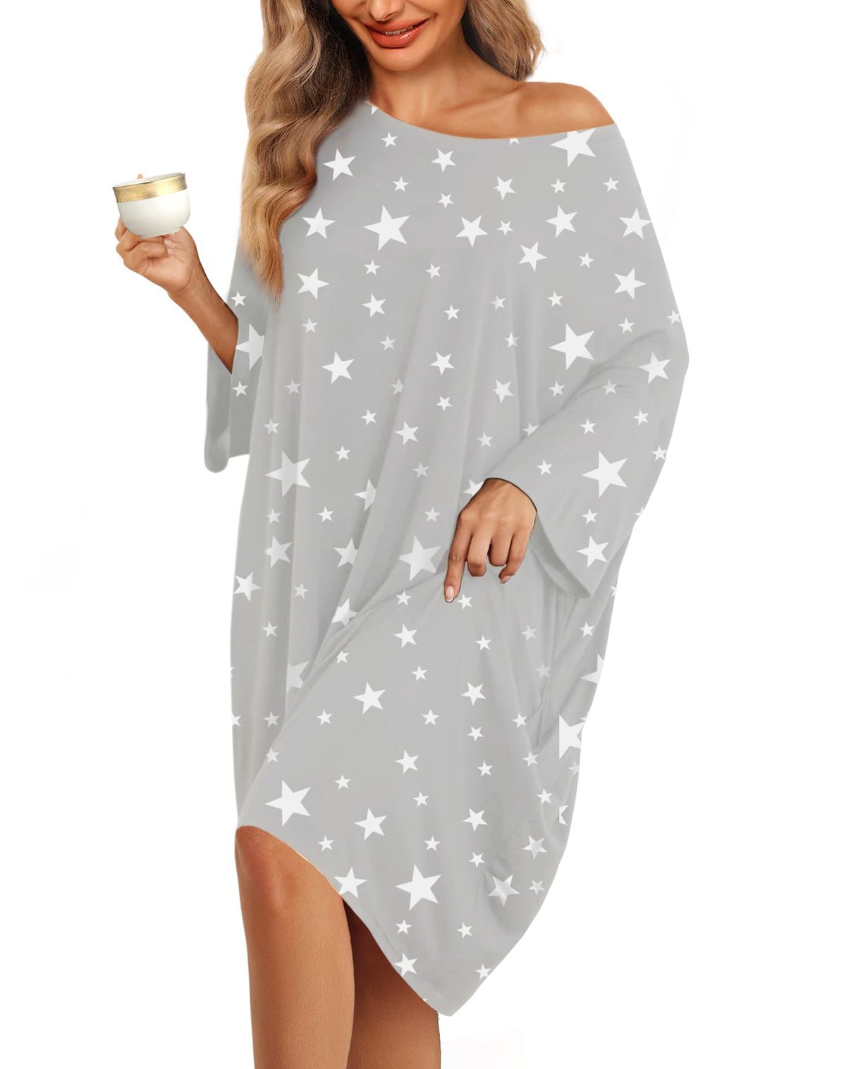 KFUBUO Plus Size Nightgowns for Women Oversized Sleep Tshirts Dress Short Sleeves Sleepwear With Pocket Fit S-5XL