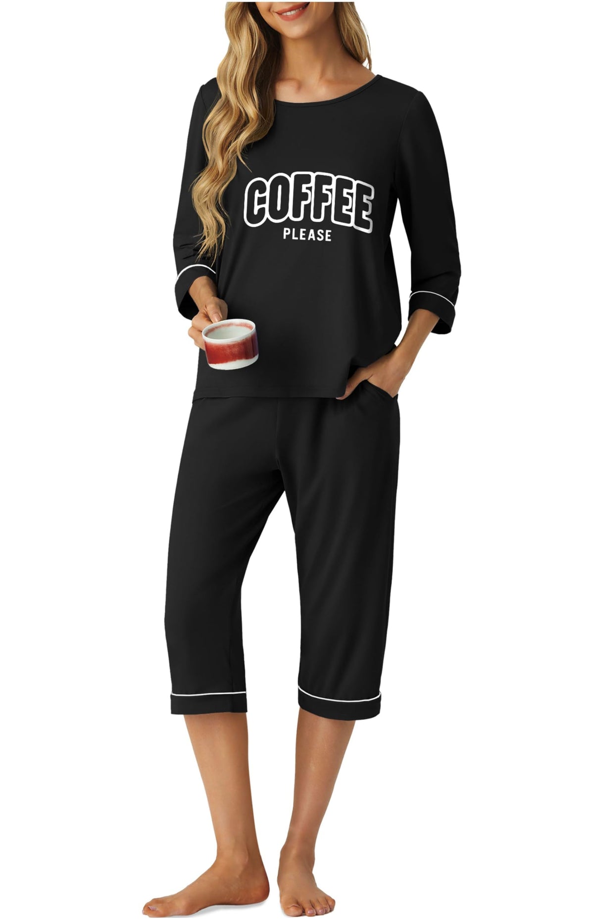 PrinStory Womens Pajama Sets Capri Pjs Soft Lounge Sets XS-4XL