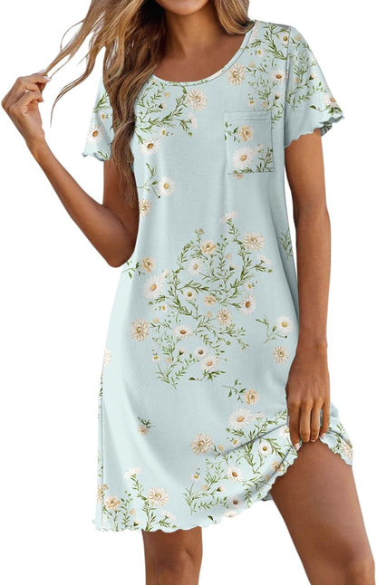 Ekouaer Bamboo Viscose Sleep Shirts for Women Short Sleeve Nightgowns