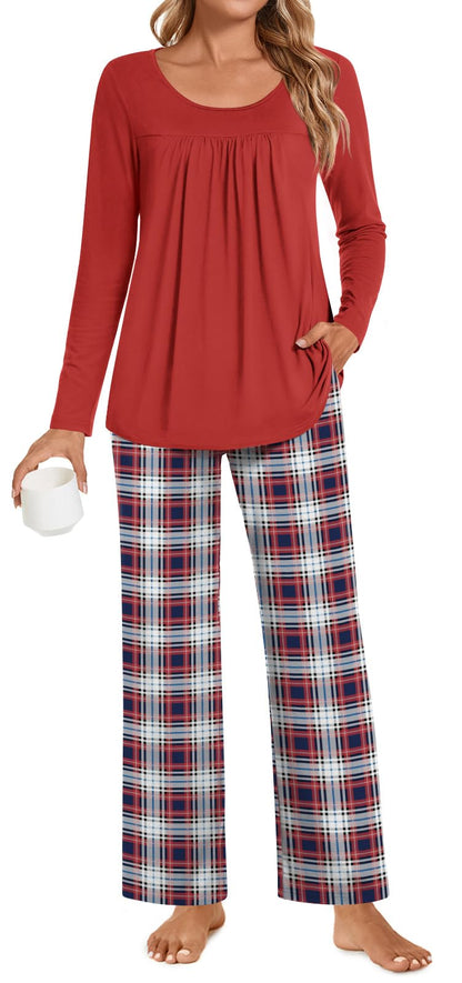 POPYOUNG Womens Pajama Set 2 Pieces Fall Pjs Comfy Sleepwear with Pockets