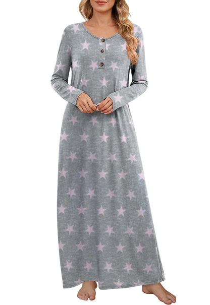 DouBCQ Nightgowns for Women Long Sleeve Button House Dress Soft Sleepwear