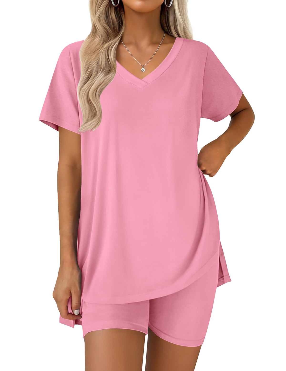 Ekouaer Pajamas for Womens Set 2 Piece Short Sleeve Matching Pj Shorts Sets