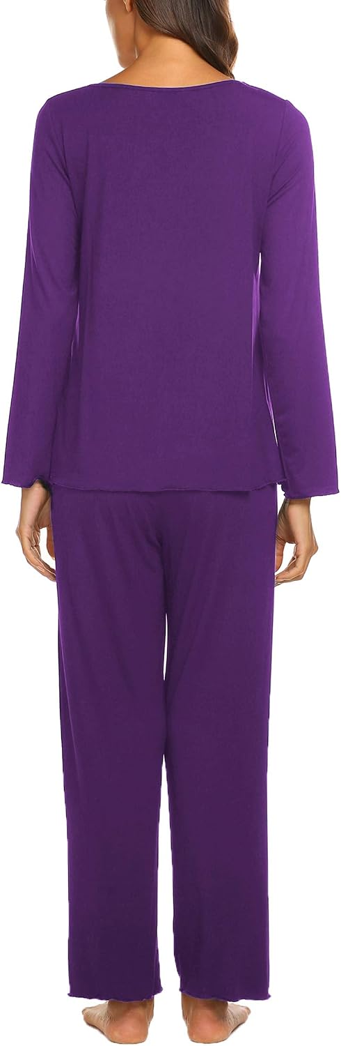 Ekouaer Pajamas for Women Set Long Sleeve Pleated Top and Pants Loungewear