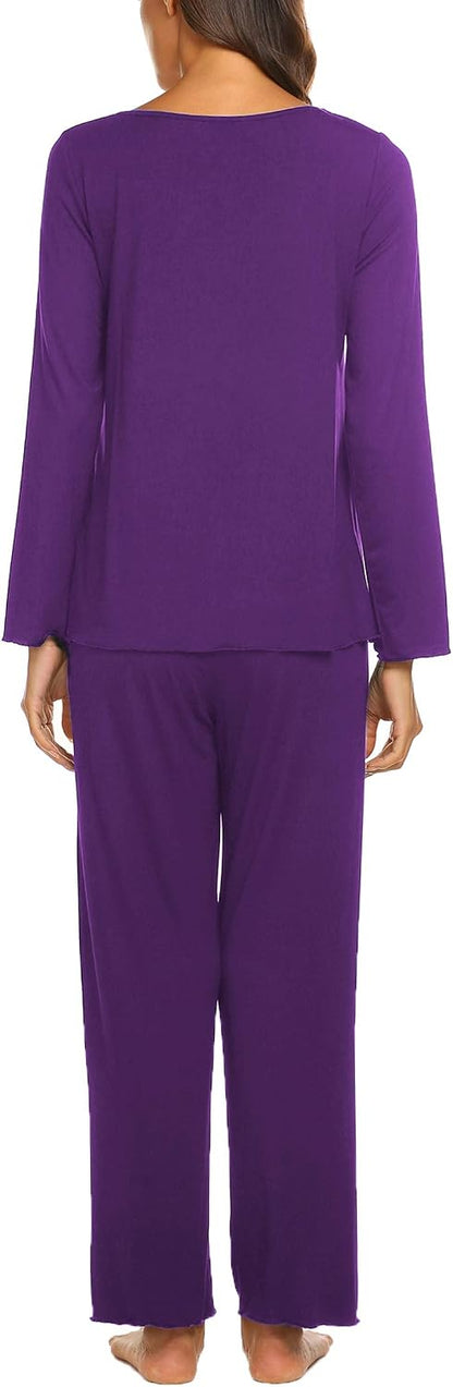 Ekouaer Pajamas for Women Set Long Sleeve Pleated Top and Pants Loungewear