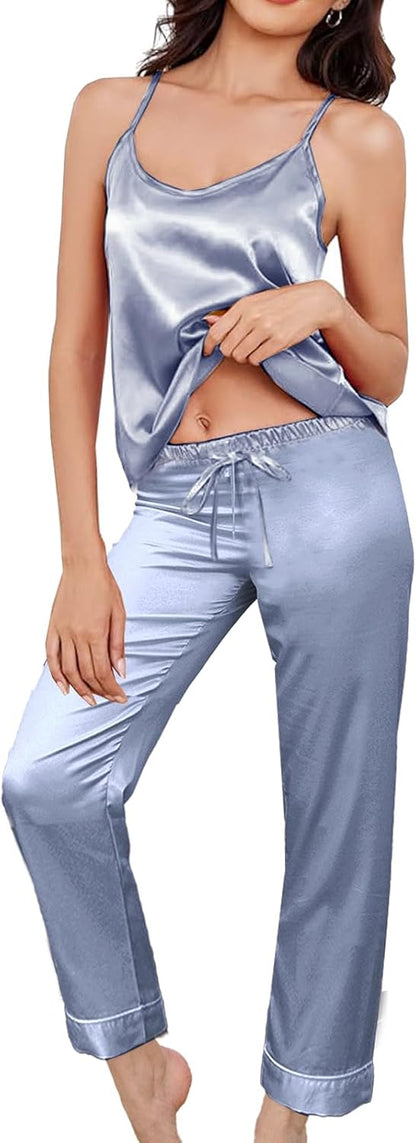 3Pcs Womens Satin Pajamas Set Silk Pj Sets Sexy Camisole Tops And Pants Silky Pajama XS-4XL Pjs Sleepwear