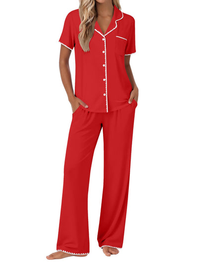 Ekouaer Pajamas for Women Set Button Up Soft Pjs Short Sleeve Lounge Sets