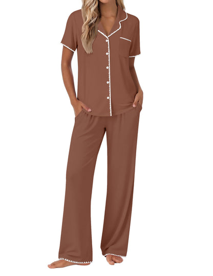 Ekouaer Pajamas for Women Set Button Up Soft Pjs Short Sleeve Lounge Sets