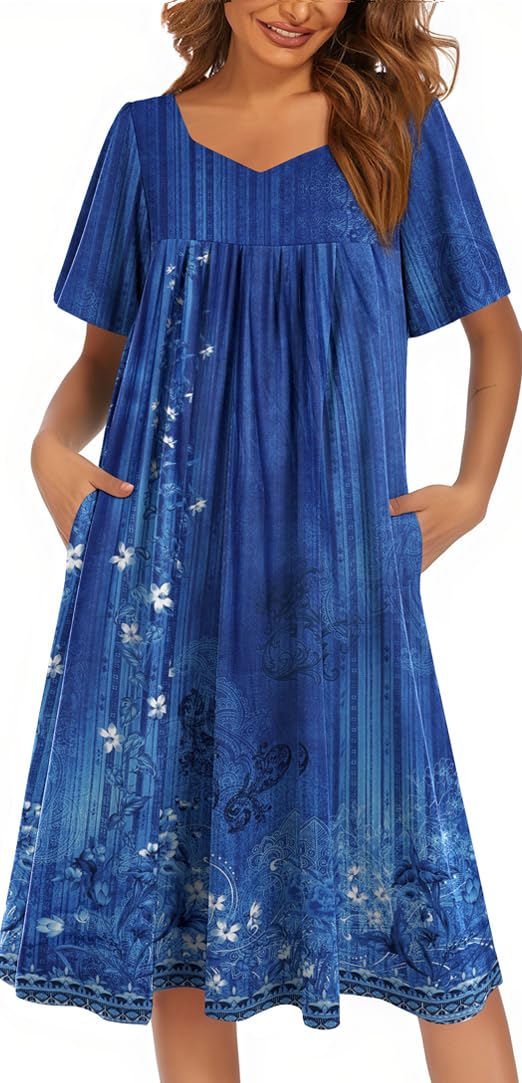 Ekouaer Womens Nightgown House Dress with Pockets Short Sleeve Moo Moos
