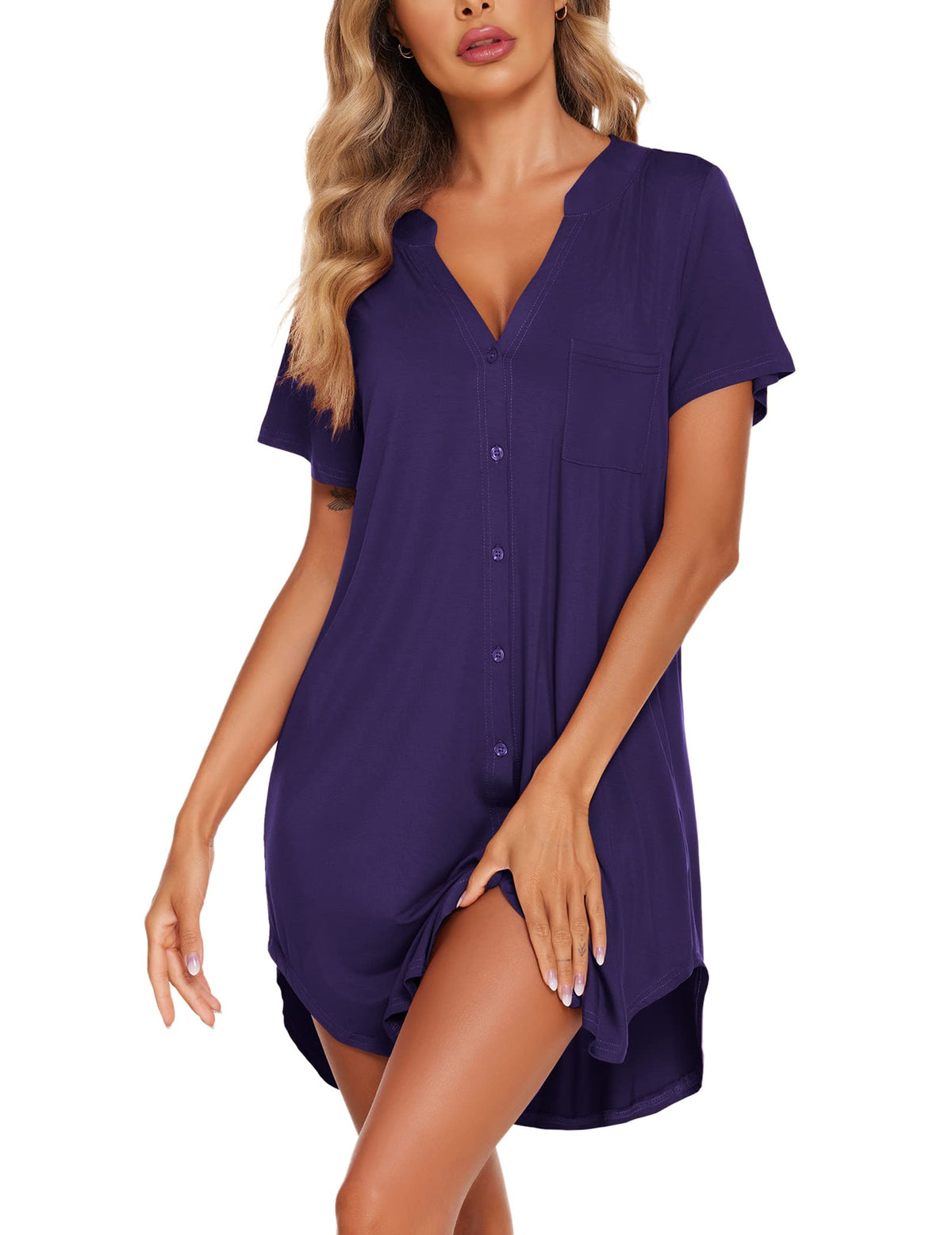 Ekouaer Nightgowns for Women Button Down Night Gown Short Sleeve Nightshirt