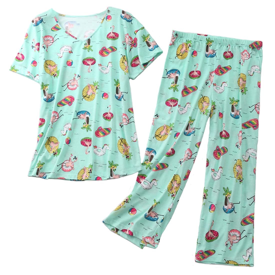 Inadays Womens Pajama Sets Cotton Short Sleeve Top With Capri Pants Pjs