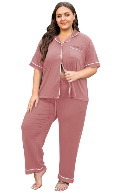 Vozanet Women's Plus Size Pajamas Button Down Shirt and Pants Soft Lounge Sets Bride Nighty Bottom with Pockets 1x to 5x