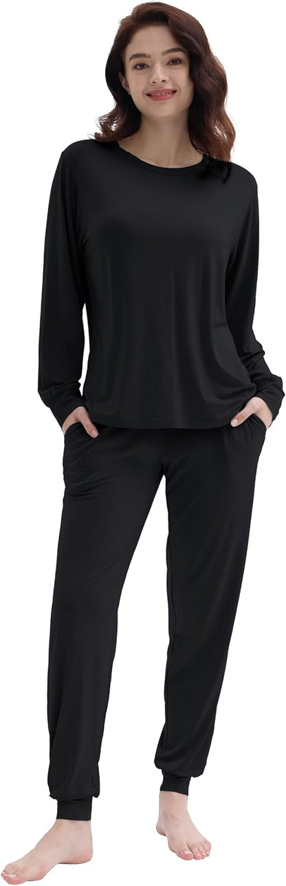 Joyaria Bamboo Viscose Pajamas Women Soft Long Sleeve Cooling Jogger Pants