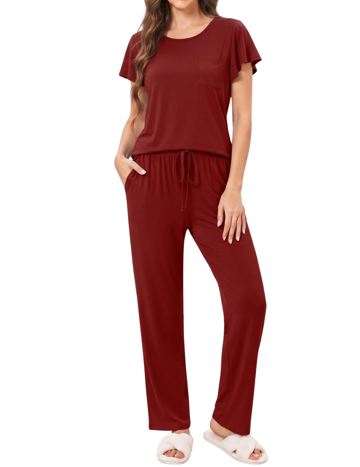 Ekouaer Pajamas for Women Set 2 Piece Comfy Loungewear, Lightweight Pjs Sleepwear, Short Sleeve Top & Long Pants with Pockets