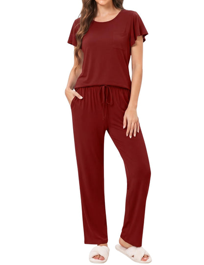 Ekouaer Pajamas for Women Set 2 Piece Comfy Loungewear, Lightweight Pjs Sleepwear, Short Sleeve Top & Long Pants with Pockets