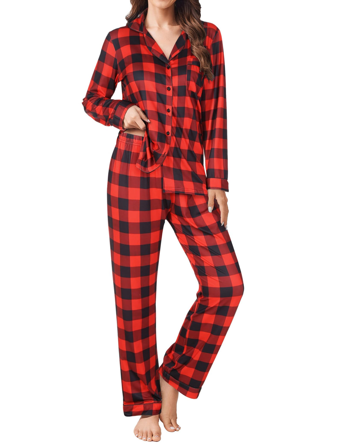 Ekouaer Womens Pajamas Set Button Down Long Sleeve Top & Pants Lounge Sets