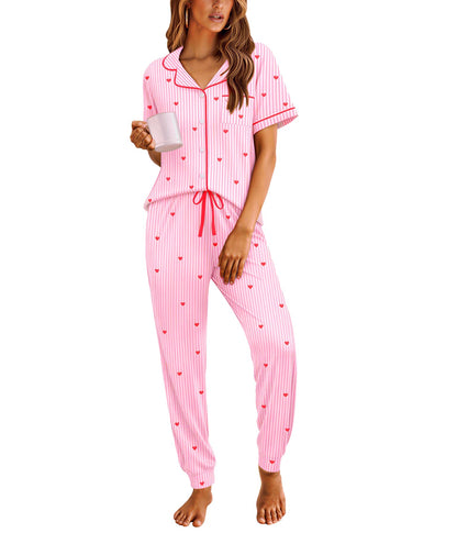 Ekouaer Women Pajama Set Short Sleeve Button Down Pjs with Jogger Pants
