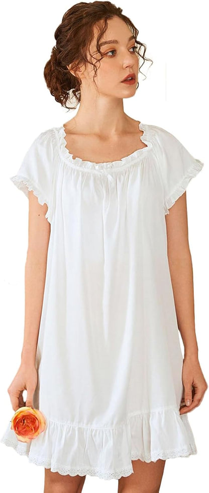 Nanxson Women's Cotton Nightgown Short Sleeve Sleepwear Vintage Nightshirt
