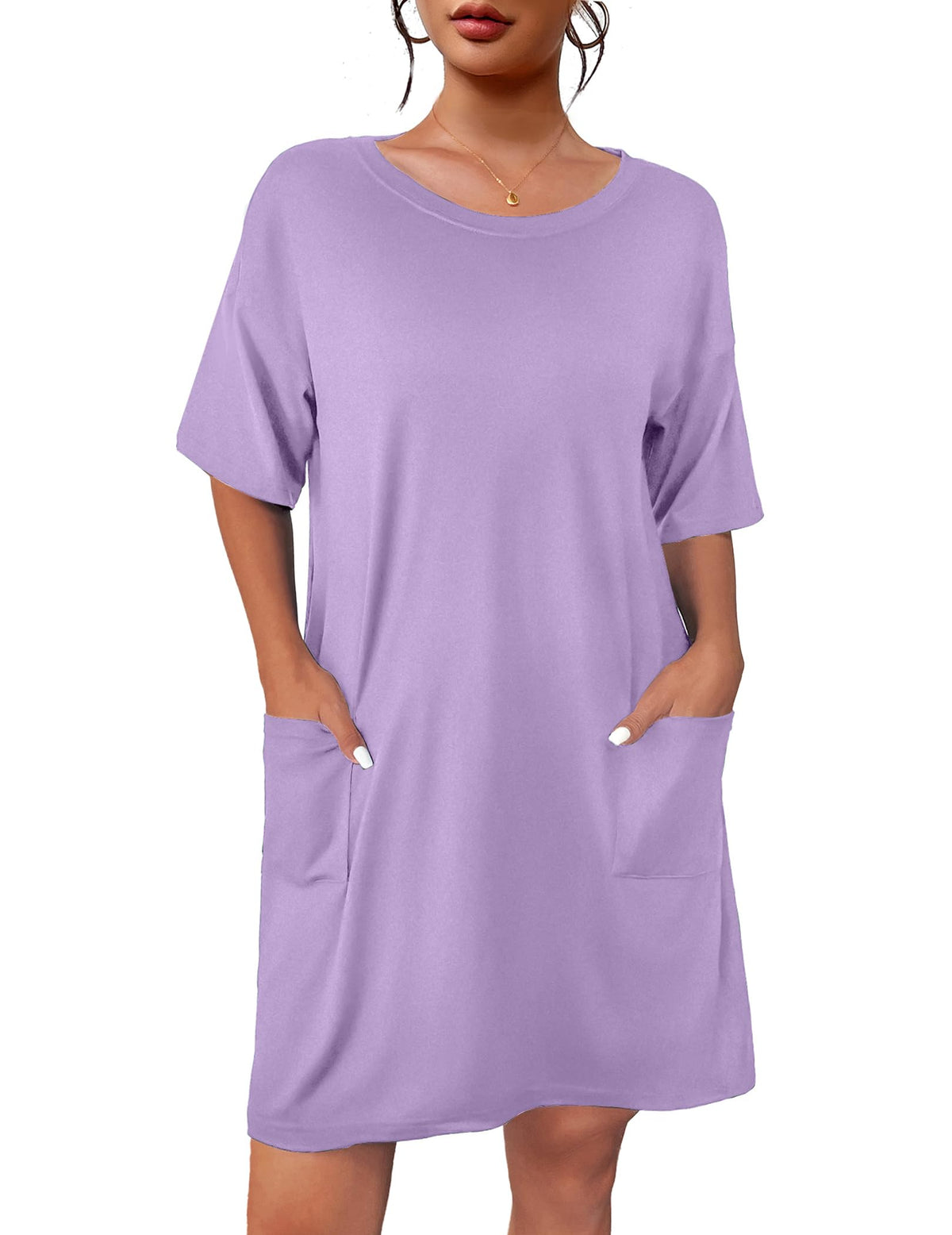 Ekouaer Womens Nightgown with Pockets Short Sleeve Sleep Shirts