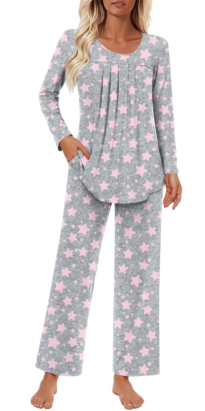 Findsweet Pajama Sets Women 2 Piece Long Sleeve Lounge Pj Sets Fall Outfits