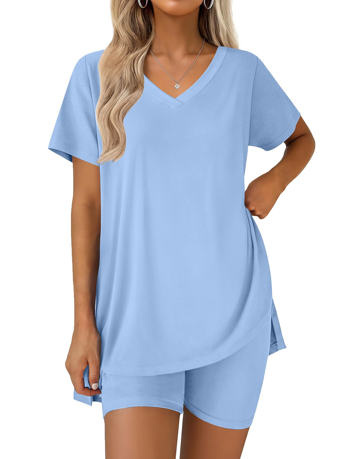 Ekouaer Pajamas for Womens Set 2 Piece Short Sleeve Matching Pj Shorts Sets