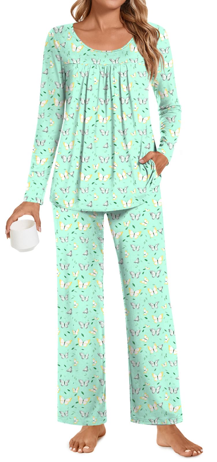 POPYOUNG Womens Pajama Set 2 Pieces Fall Pjs Comfy Sleepwear with Pockets