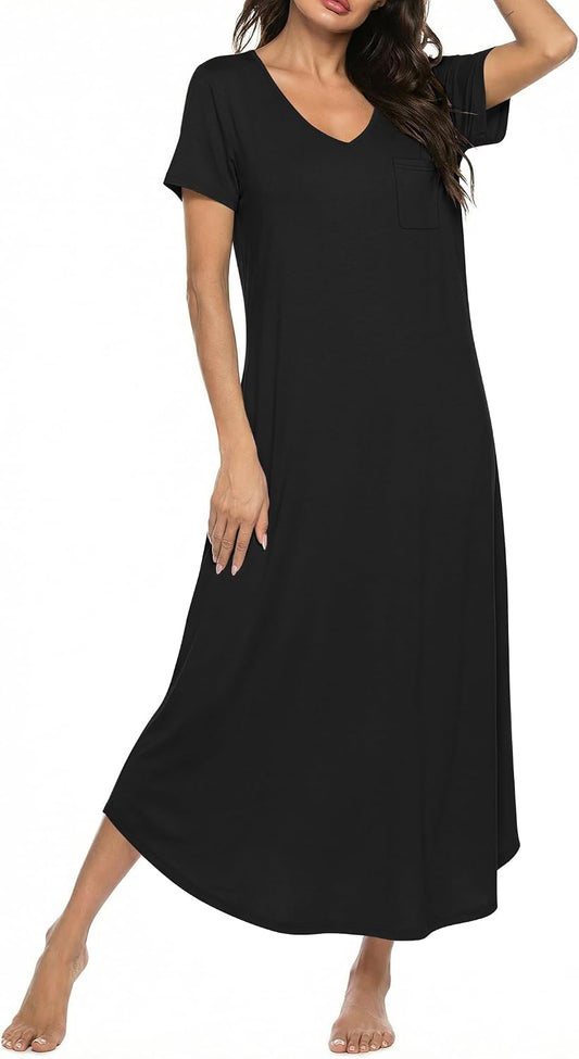 Ekouaer Long Nightgowns for Women Bamboo Viscose Short Sleeve Sleepshirt