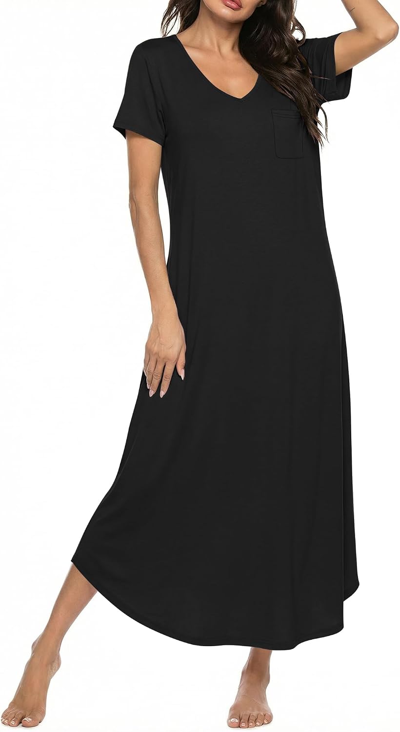 Ekouaer Long Nightgowns for Women Bamboo Viscose Short Sleeve Sleepshirt