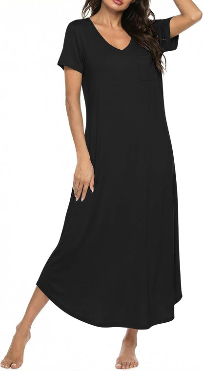 Ekouaer Long Nightgowns for Women Bamboo Viscose Short Sleeve Sleepshirt