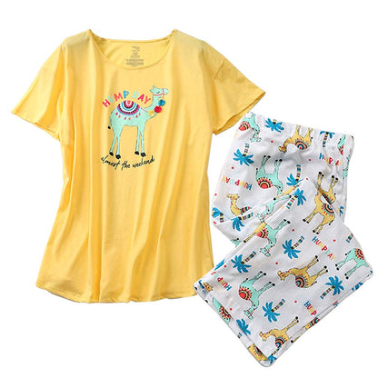 ENJOYNIGHT Womens Pajama Set Cotton Short Sleeve Top With Capri Pants Pj