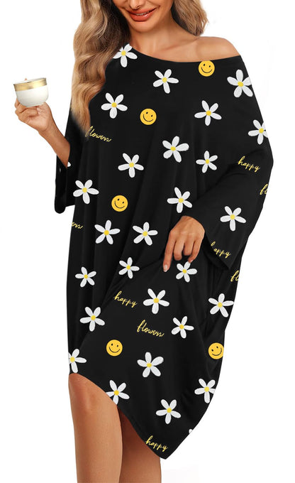 KFUBUO Plus Size Nightgowns for Women Oversized Sleep Tshirts Dress Short Sleeves Sleepwear With Pocket Fit S-5XL