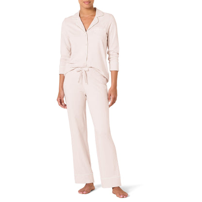 Amazon Essentials Women's Cotton Modal Long-Sleeve Notch Collar Shirt and Full-Length Elastic Waist Pajama Pant Set